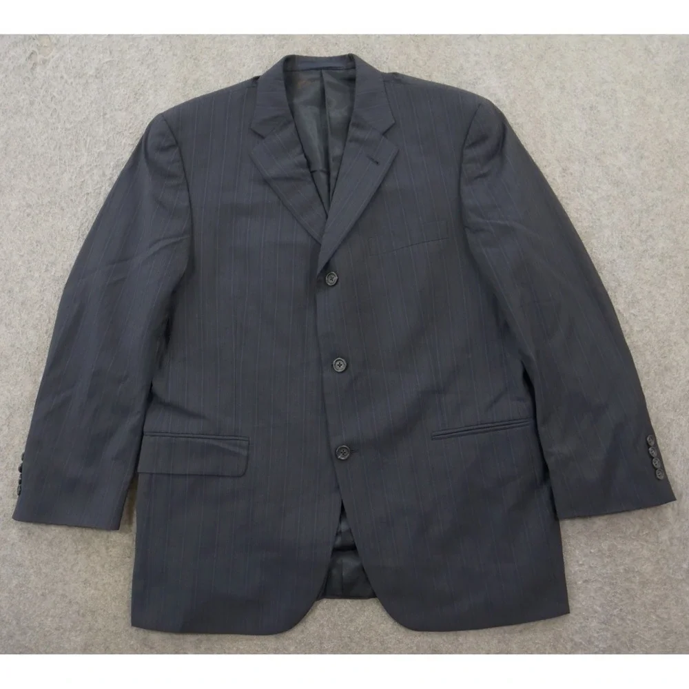 Burberry Suit Jacket Blazer Mens 42 S Blue Striped Wool 3 Button